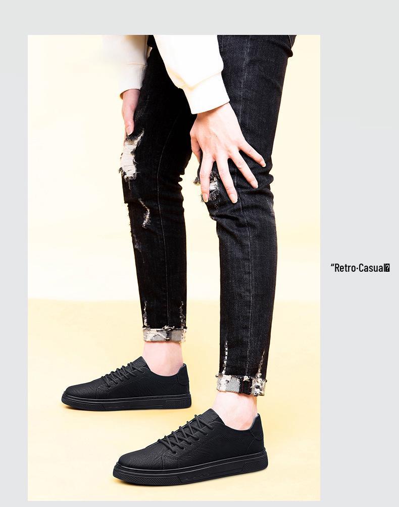 Men's Casual Leather Low-Top Sneakers: British Style Versatile Sports & Work Shoes