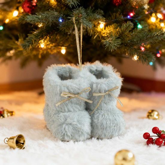 Christmas Boot Ornament Fuzzy Shoes Christmas Tree Hanging Ornaments Soft Plush Winter Boots Pendant for Home Office Decor