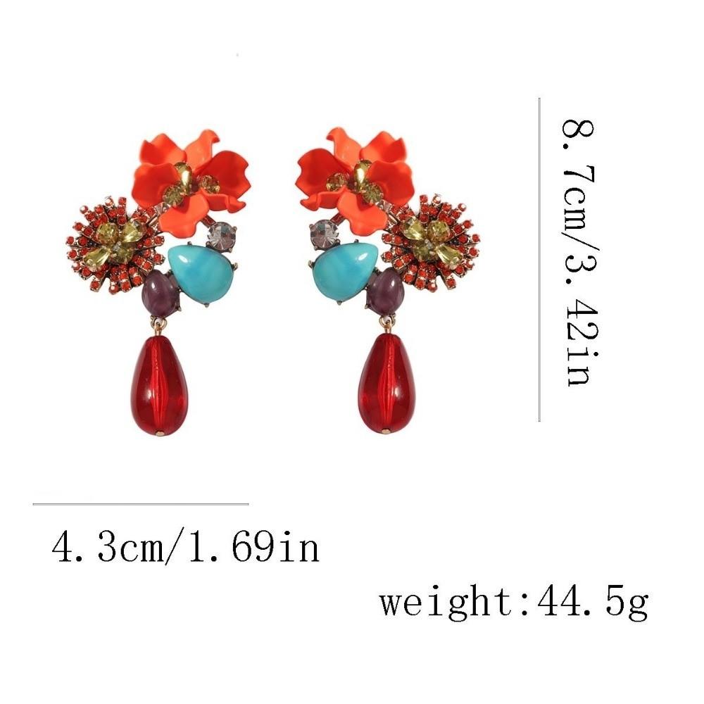 Water Droplet Pendant Pendant Earrings Retro Inlay Flower Earrings  Jewelry Gift