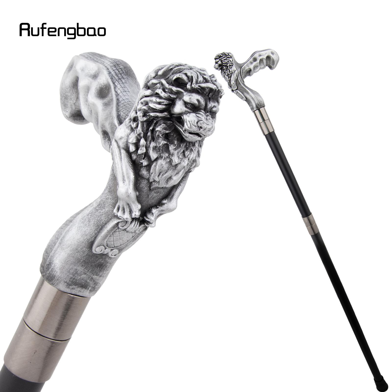 Silver Lion Head Resin Walking Cane Fashion Decorative Steel Stick Gentleman Lion Performance Stage Cane 93cm