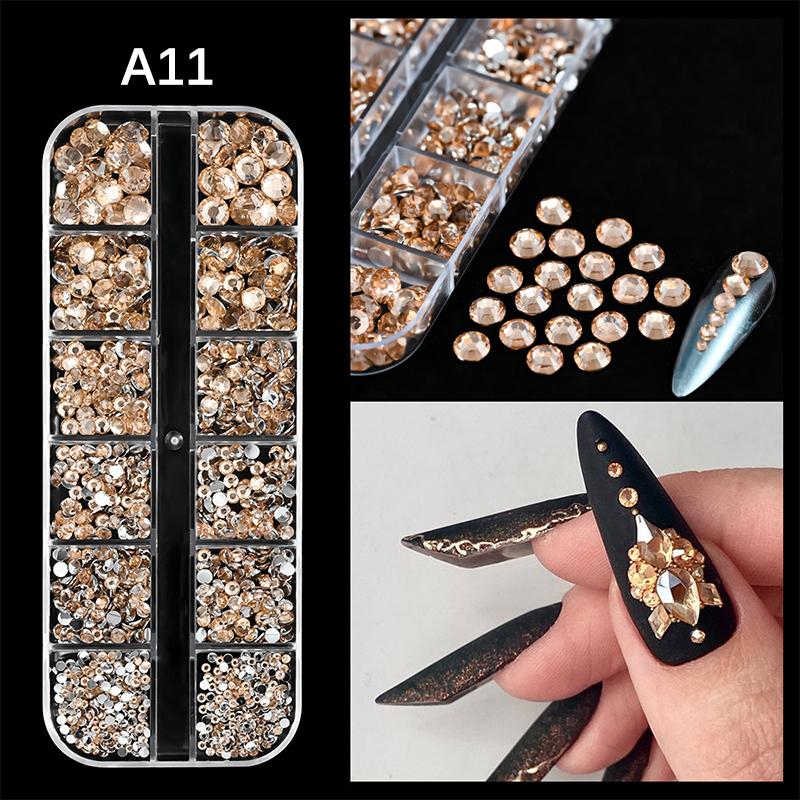 

Nail Art 12 Grids Colorful Flatback Gems Diy Manicure Decor 3D Nail Diamond For Makeup, Nails, And Crafts