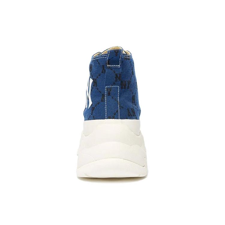 New MLB Chunky High Anti Slip Wear Resistant High Top Canvas Shoes Unisex Blue 3ASHU311N-50BLD