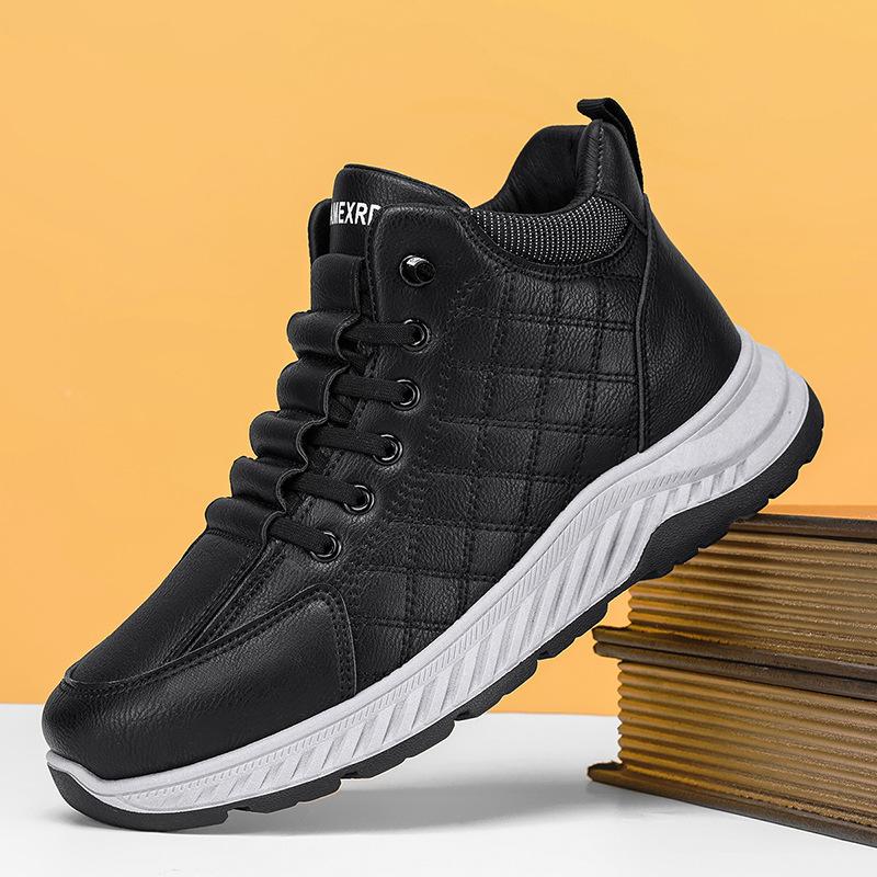 

Уличные зимние новые мужские хлопковые туфли теплые повседневные туфли высокий верх толстая подошва износостойкие нескользящие сноубутсы бархатные мужские туфли 46 чёрный