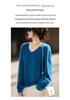 Women's V-neck Cashmere Wool Blend Long Sleeve Knit Pullover Sweater