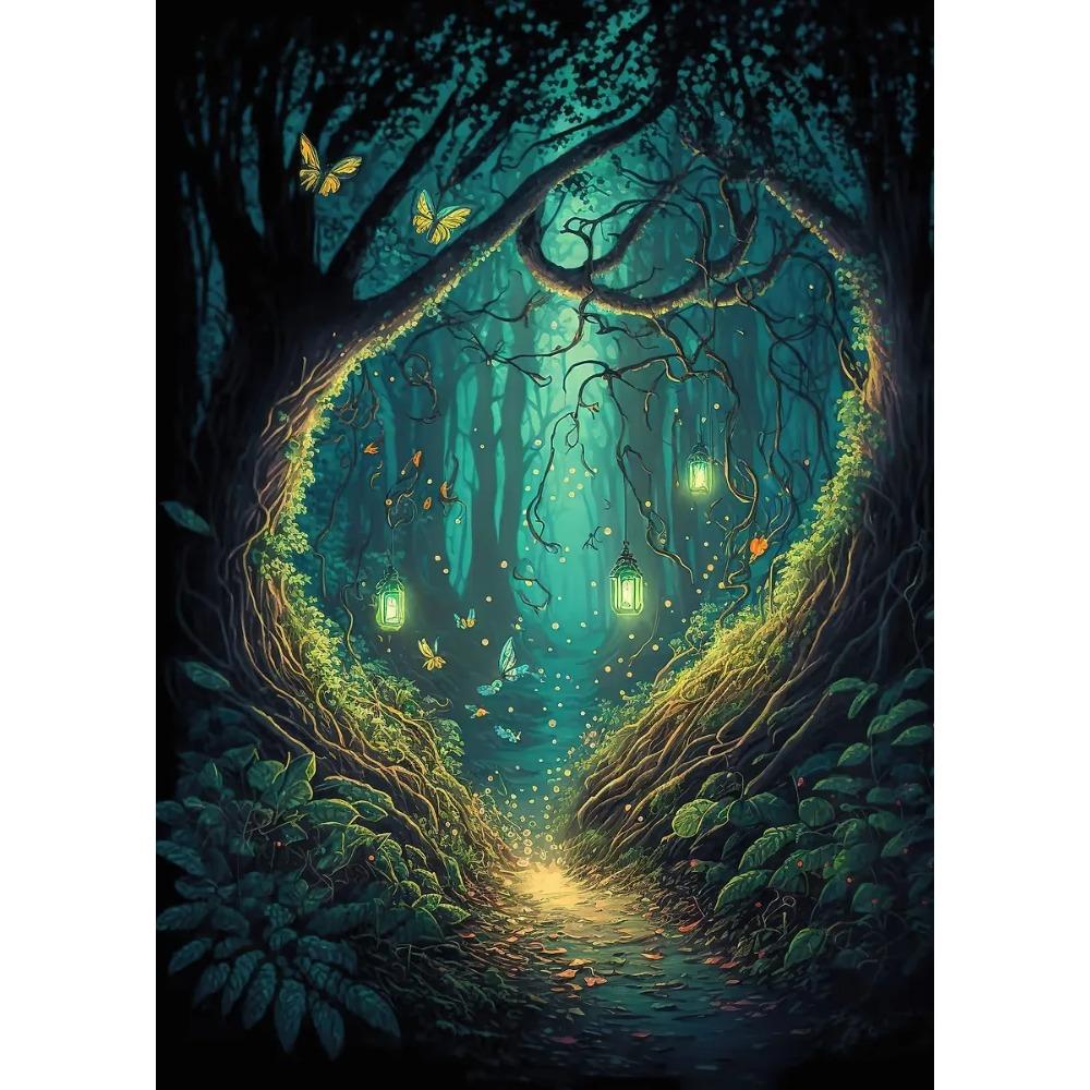 Mysterieuze Betoverde Bos Poster Zonovergoten Elfenbos Pad Sprookjes Prints Canvas Schilderij Muurfoto Huis Woonkamer Decor