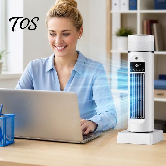 Compact Cooling Fan for Home Tower Fan, 6 Speed Bladeless Air Cooler & Humidifier with Versatile USB Powered Remote Water Tank, Quiet Desktop