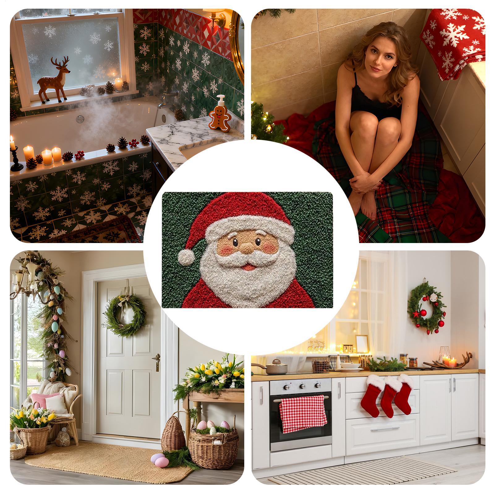 

Christmas Bath Rugs for Bathroom Winter Holiday Non-Slip Floor Mat 80x50cm Dry Fast Washable Festival Decoration for Home CN