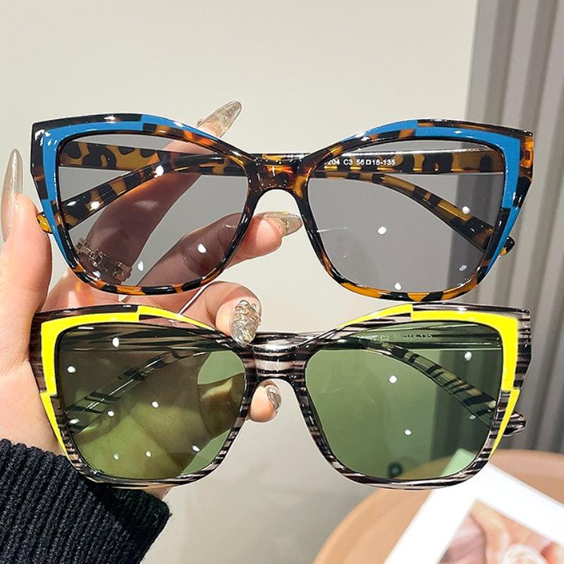 Oversized Cat Eye UV400 Sunglasses for Women Color-Blocked UV Prtection Shades Street Style Vacation Sunglasses Eyewear