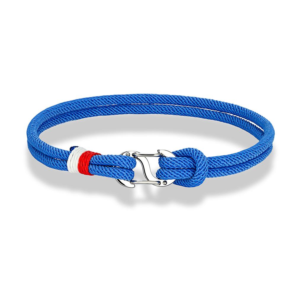 Navy Blue Braided Rope Bracelet Stainless Steel Double Push Carabiner Clasp Survival Bracelet for Men Women Couple Gifts
