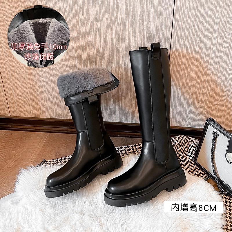 Double Tube Circumference Knight Boots Plus Large Tube Circumference Tall Tube Thick Leg Boots Martin Boots Fat Mm Cigarette Boots Large Size Women's