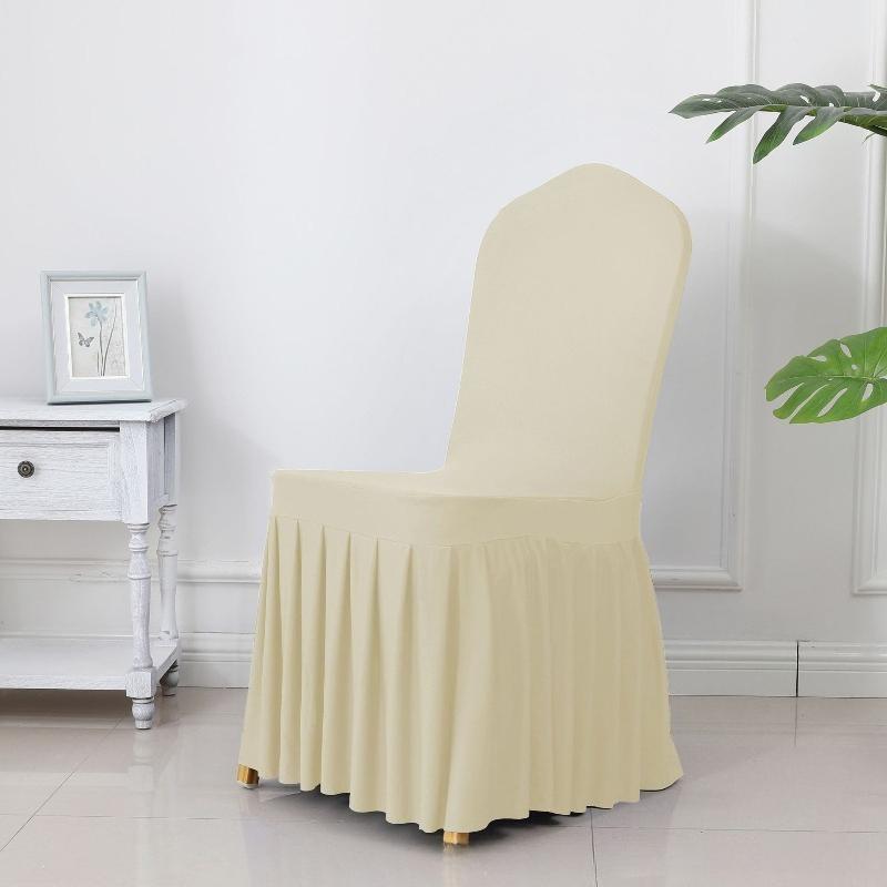 Banquet Chair Cover Thickened Elastic Pleated Skirt Dining Chair Cover Wedding Hotel Party Venue Decoration Simple and Versatile