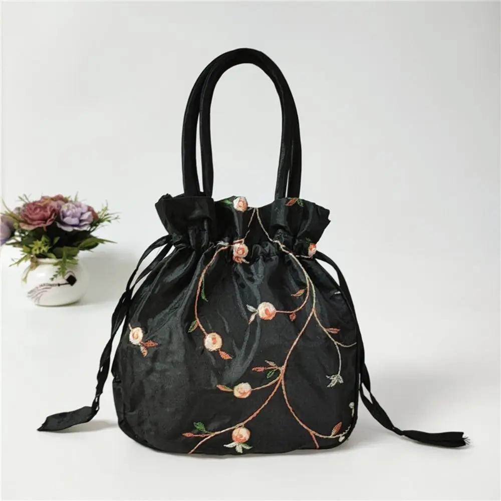 Embroidered Flower Women Flower Handbags Handmade Ethnic Style Cosmetic Handbag Purse Top Handle National Style Purse Women чёрный