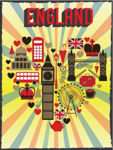 

I Heart England Metal Wall Plaque Art Vintage tin sign retro TravelAluminum 20x30cm（7.8x11.8inch）