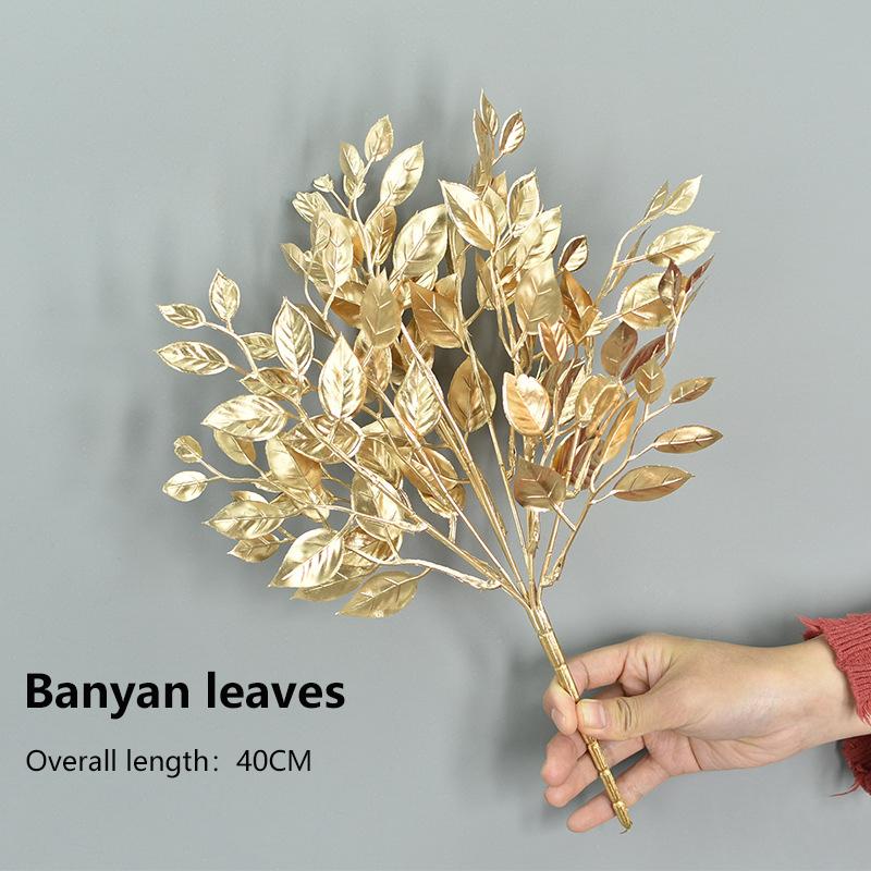 Artificial Flowers for Golden Leaves Grass PE DIY Indoor Outdoor Home Garden Party Room Bedroom Wedding Table Centerpiece Decor