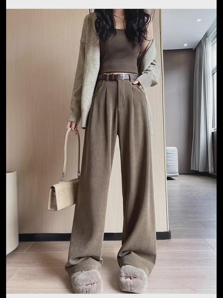 Women's High-Waist Corduroy Wide-Leg Pants - Autumn/Winter 2024 Collection