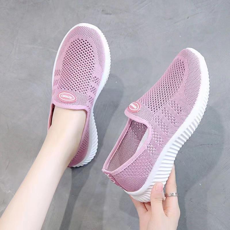 2024 spring new flying woven women's shoes walking light soft-soled sports shoes versatile casual shoes breathable mother shoes