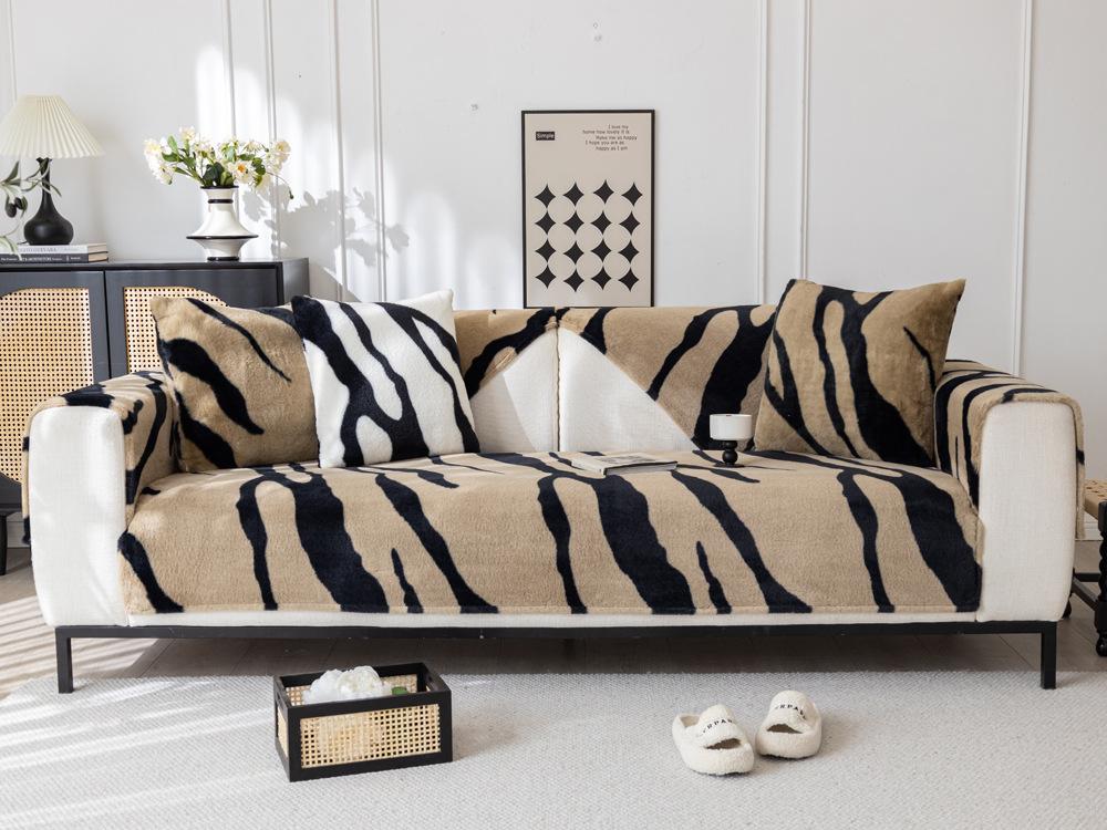 Tutu Velvet Zebra Pattern Sofa Cushion Autumn And Winter Light Luxury Leather Sofa Seat Cushion Non-Slip New Winter Plush Sofa Cover