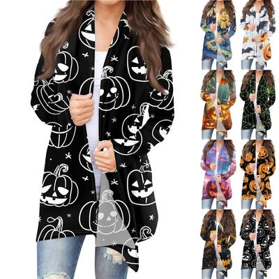 Women's Fashion Casual Halloween Printed Mid-Length Irregular Hem Cardigan Jacket