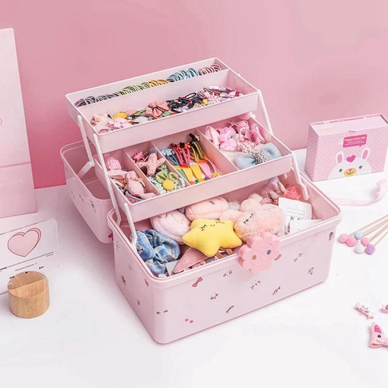 Haarschmuck-Organizer für kleine Mädchen 3-lagige Aufbewahrungsbox für Haarspangen für Mädchen Wasserdichte Schmuckschatulle für Kinder mit 6 Aufklebern für Studentenwohnheim