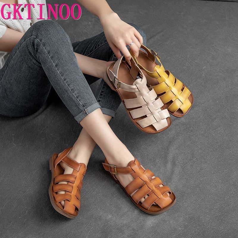 Fashion GKTINOO 2025 New Women Sandals Real Leather Summer Shoes Women Roman Fashion Daily Vacation Female Footwear Size 35-40