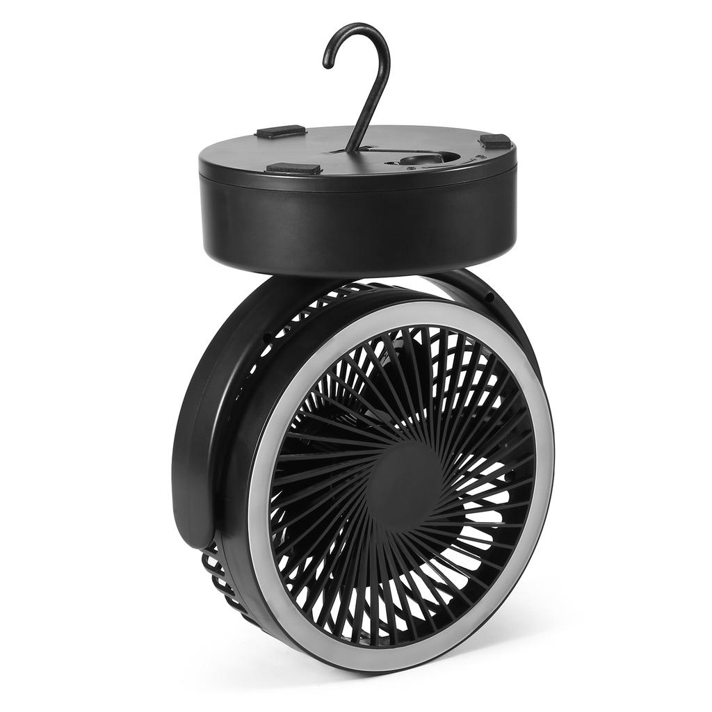 Przenośny wentylator kempingowy na baterie z latarnią LED, zasilany bateryjnie wentylator biurkowy z haczykiem do zawieszania do domu, namiotu, samochodu, na sytuacje awaryjne