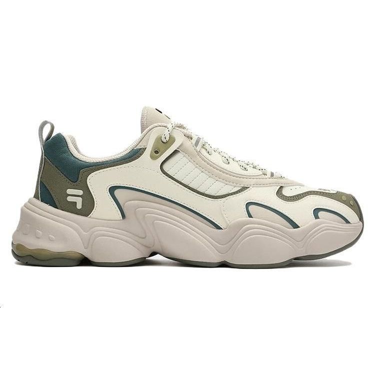 Fila Fusion Fabric Synthetic Leather Versatile Simple Shock Absorbing Wear Resistant Low Top Dad Shoes Men Sneaker White T12M341617FVS