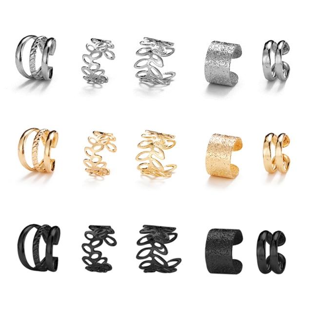 17Km Gold Color For Women Leaves Ear Cuff Black Non Piercing Ear Clips Fake Cartilage Earrings Clip Earrings Men JewelryTrendy Cuff