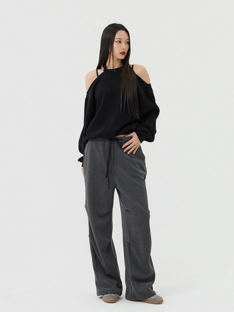 Beidipi Tuck Non-Obi Low-Rise Pants, Charcoal