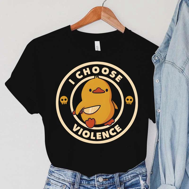 Women's I CHOOSE VIOLENCE Knife Print Clothing Duck Print T-Shirts Cartoon Animals Female Tops Vintage Skull Women New T-Shirts