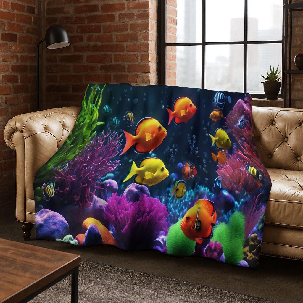 26 Style Underwater World Sea Dolphin Turtle Coral Art Flannel Blanket,Cozy Soft Throw Blanket for Home Bedroom Bed Sofa Kids