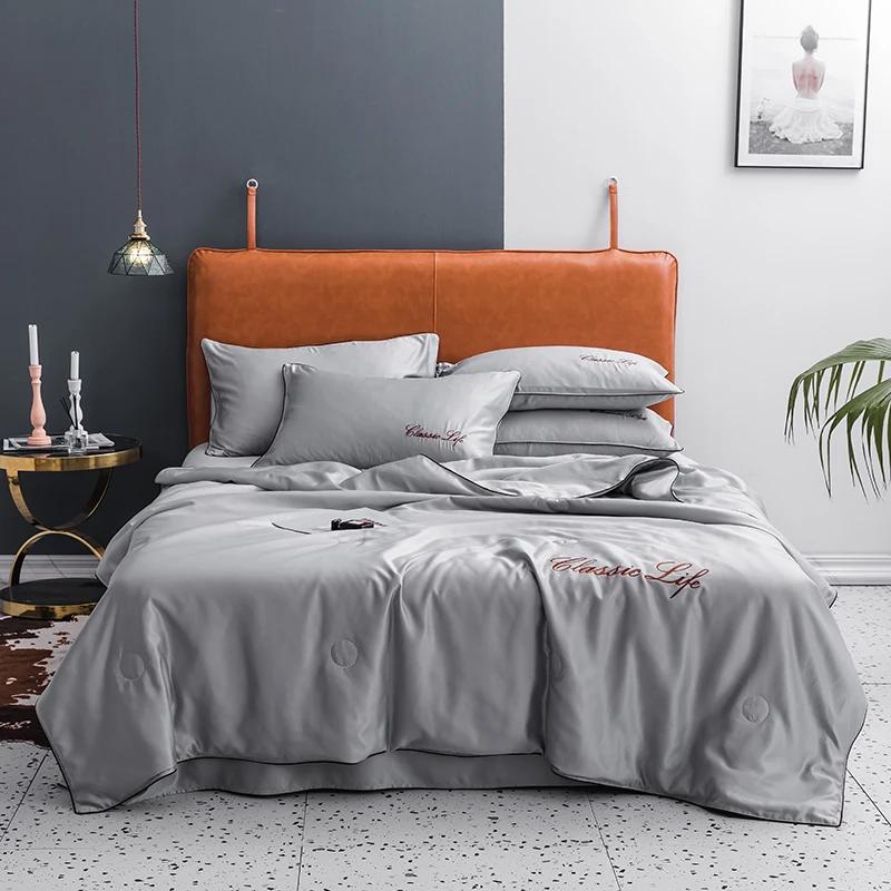 

Европейский классический однотонный стиль шелковое летнее одеяло односпальное KING QUEEN размера прохладный дышащий мягкий приятный для кожи 180x220cm серый