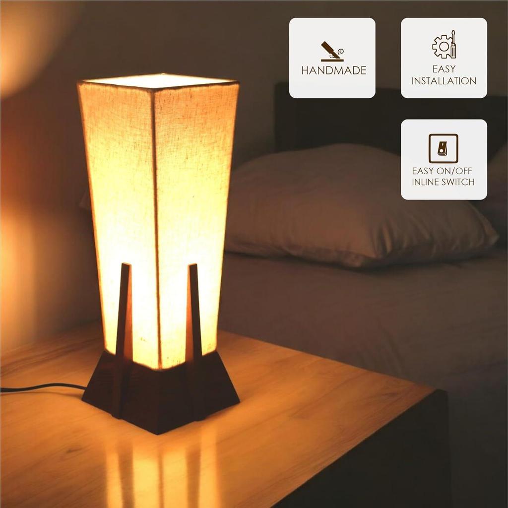 Wooden Pyramid Table Lamp for Living Room & Bedroom Bedside Lamp Side Table Lamps (14 In'' Without Bulb Pack of 1, E27 Bulb To Be Use)