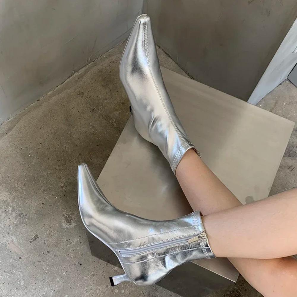 Modische spitze Damen-Ankle Boots mit dünnen niedrigen Absätzen, Frühlingsschuhe, bequemes weiches Leder, kurz, Damengröße 35-42