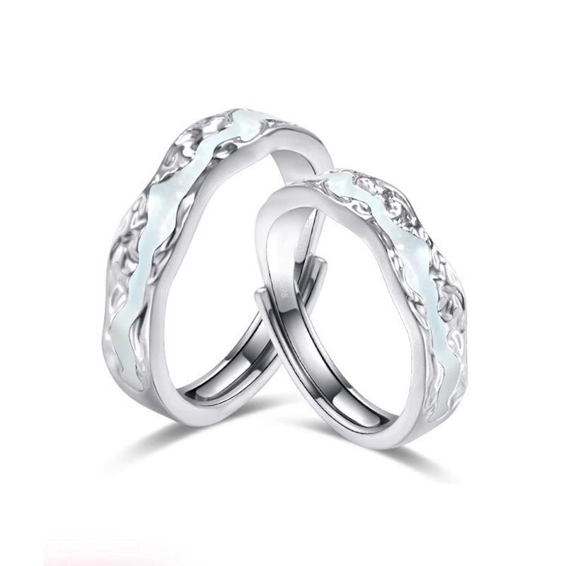 Light Year Luminous Sterling Silver Couple Rings - Exquisite Open Design