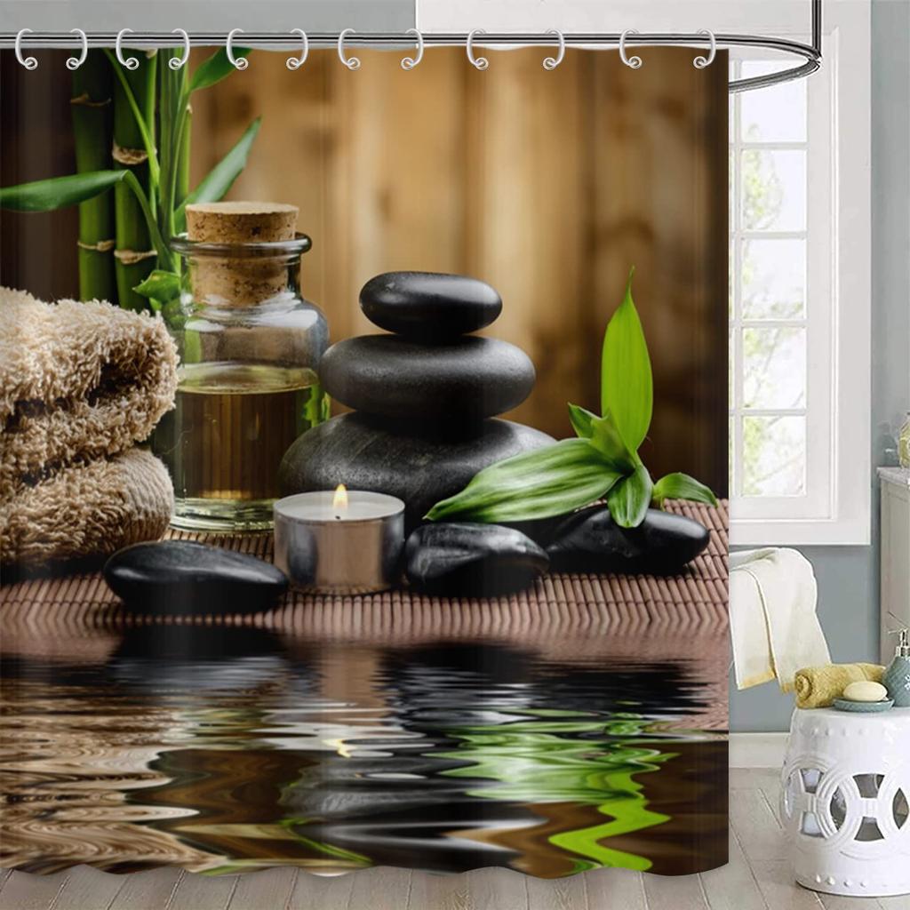 Pebble Printed Shower Curtain Mildew Washable Curtain With Hook Bathroom Decorative Curtain Rocks 3D Shower Curtains 240*180Cm