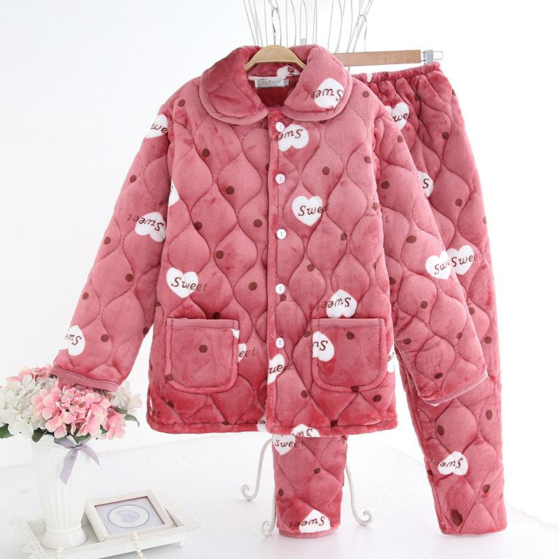 Women's winter pajamas three-layer thickened padded cotton to keep warm and fleece coral fleece padded jacket