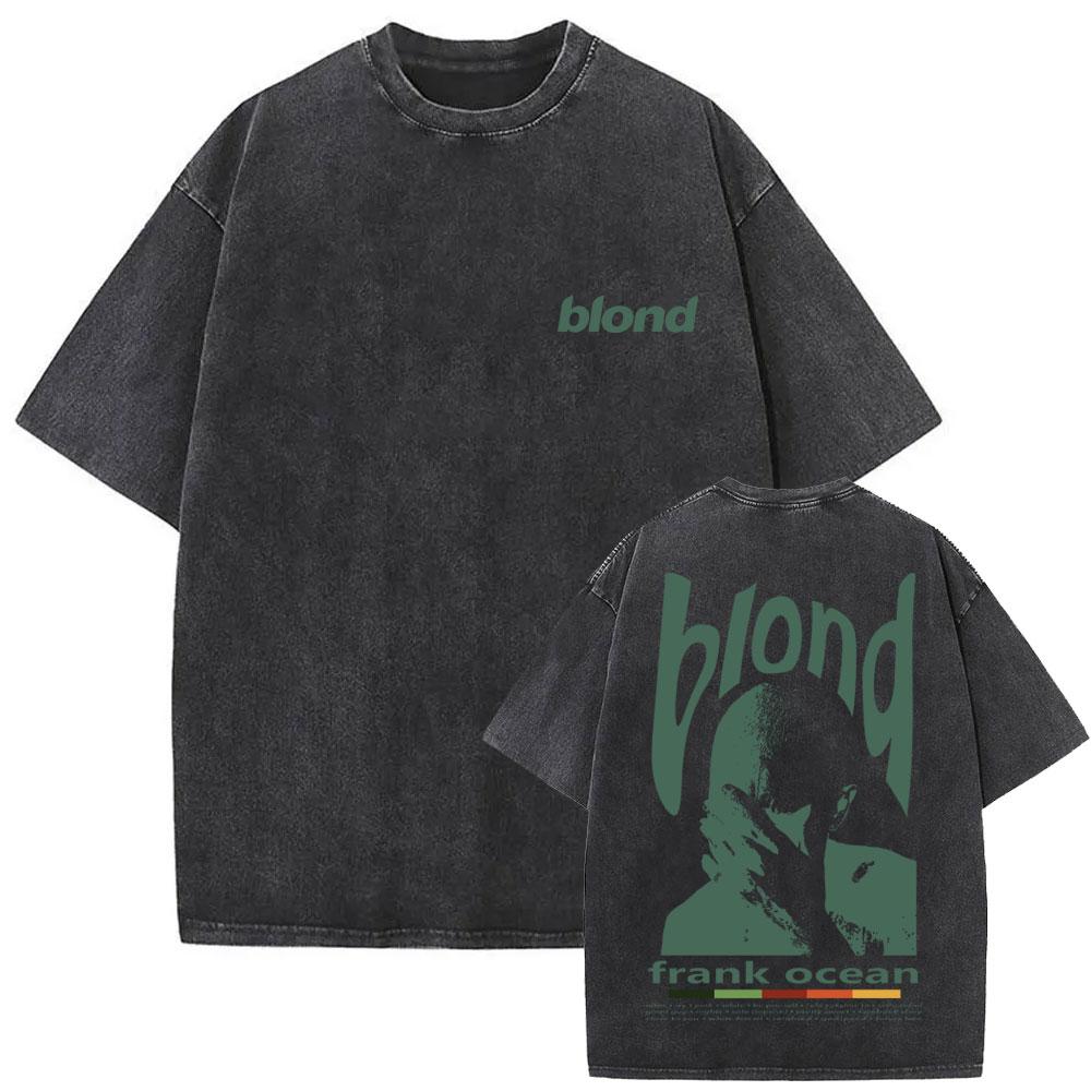 Washed Rapper Frank Vintage Oversized T Shirts Men Ocean Hip Hop Trend T Shirt Blond Pop Music Tshirts Male Fashion Streetwear