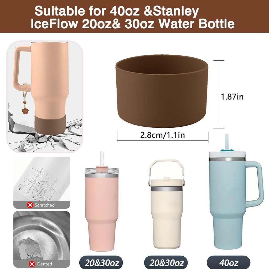 Accessories for Stanley Cup Set,2Pcs Flower Straw Cover Caps 10mm Reble Brown Straw Toppers,1Pcs Cute Handle Charm and 1Pcs Silicone Boot Sleeve for