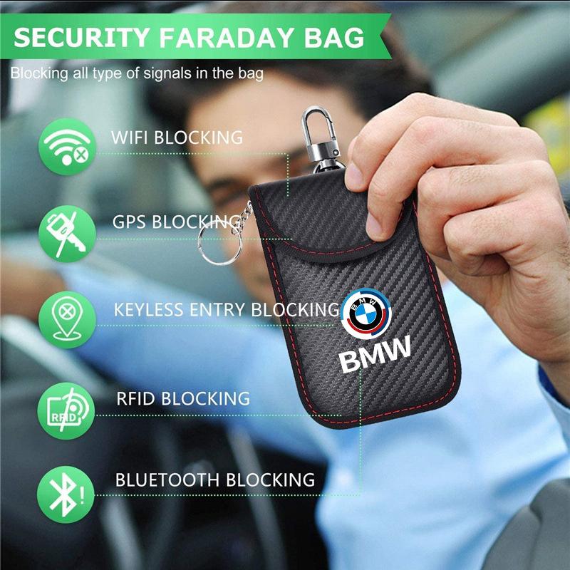 BAGI7 2026 Car Sticker Car Key Case Signal Blocker Bag RFID Shielding Pocket For BMW Performance E90 E60 F10 E39 F30 E36 G30 E87 E70 E