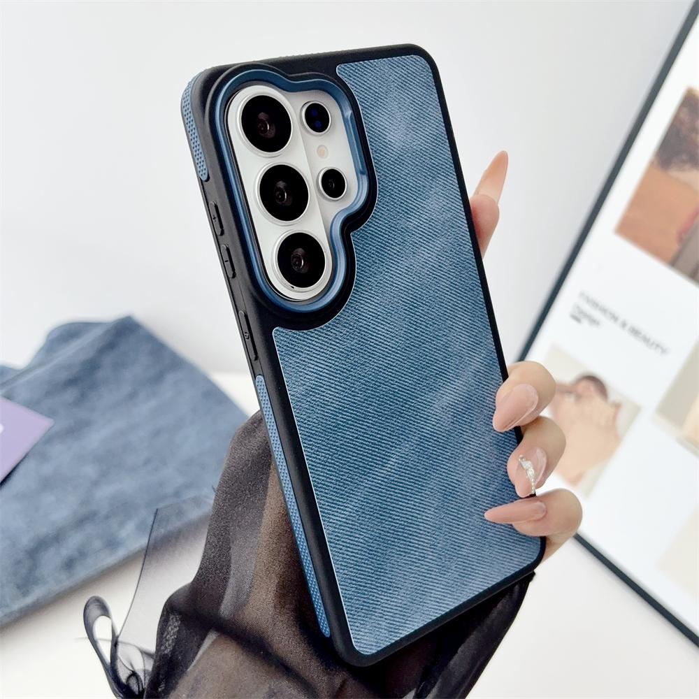 Luxury Metal Lens Frame Leather TPU Phone Case For Samsung Galaxy S26 Ultra S25 S24 FE S23 Plus S26 Shockproof Armor Back Cover