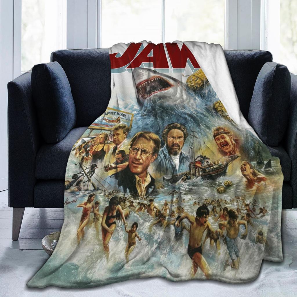 Jaws Shark Wool Blankets 80s Movie Awesome Throw Blanket for Sofa Bedding Lounge 150*125cm Bedspreads