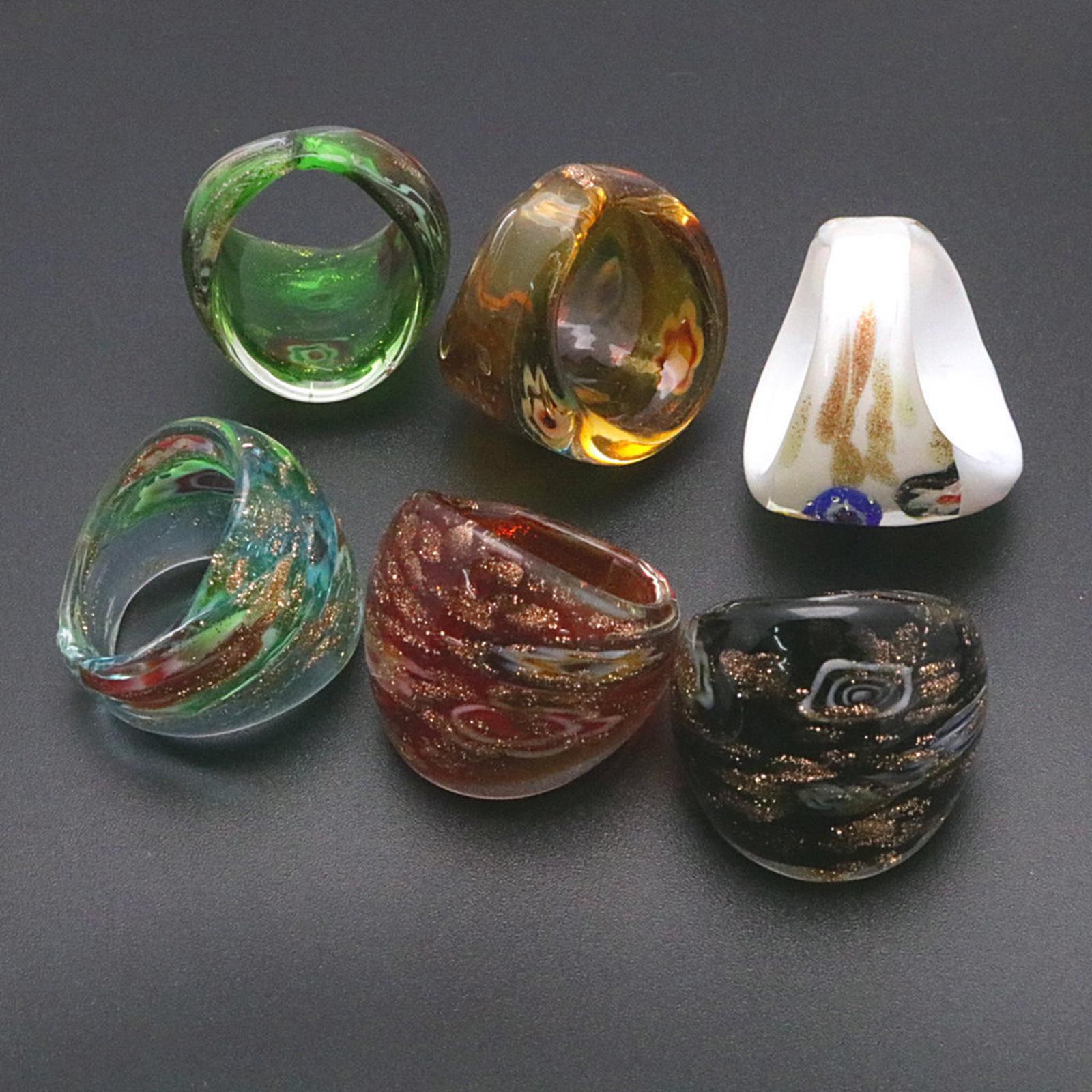 

Artistic Muranos Glass Ring with Unique Gold Sand Inlay Handmade Finger Ring Ethnic Accessories for Stylish Women чорний