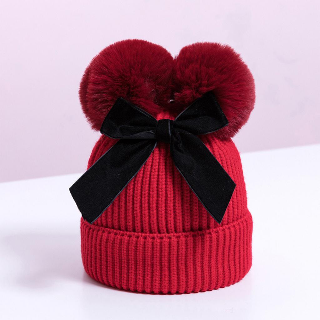 Double Ball Bow Cross-border Preferred Baby Hat Yarn Children's Hat Thickened Baby Hat Children's Knitted Hat