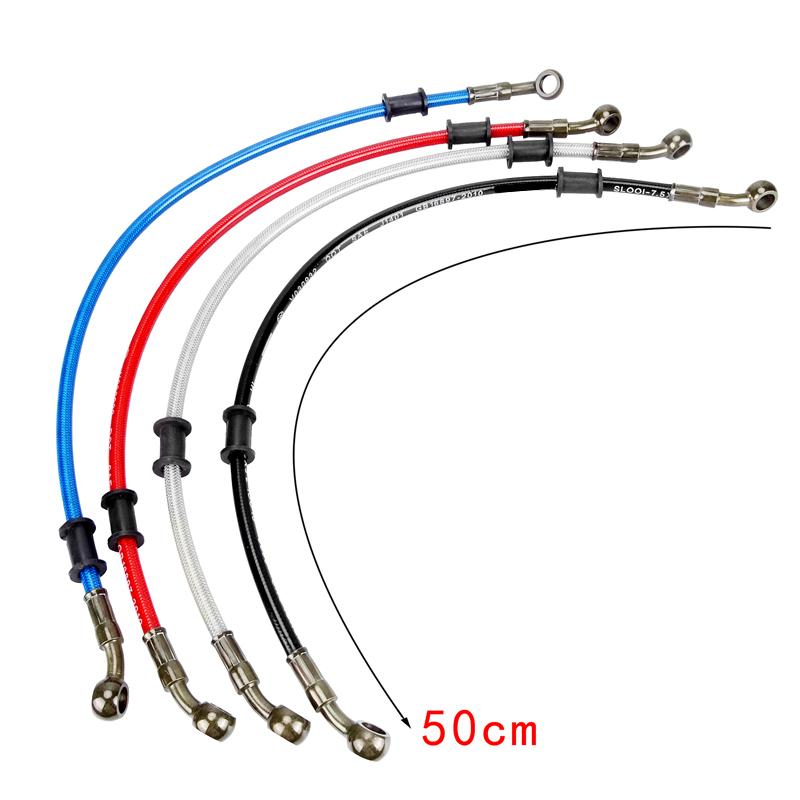 M10 50-120cm Motorcycle Dirt Bike Braided Line Steel Brake Hose Cable Hydraulic Banjo Pipe Universal Fit Racing