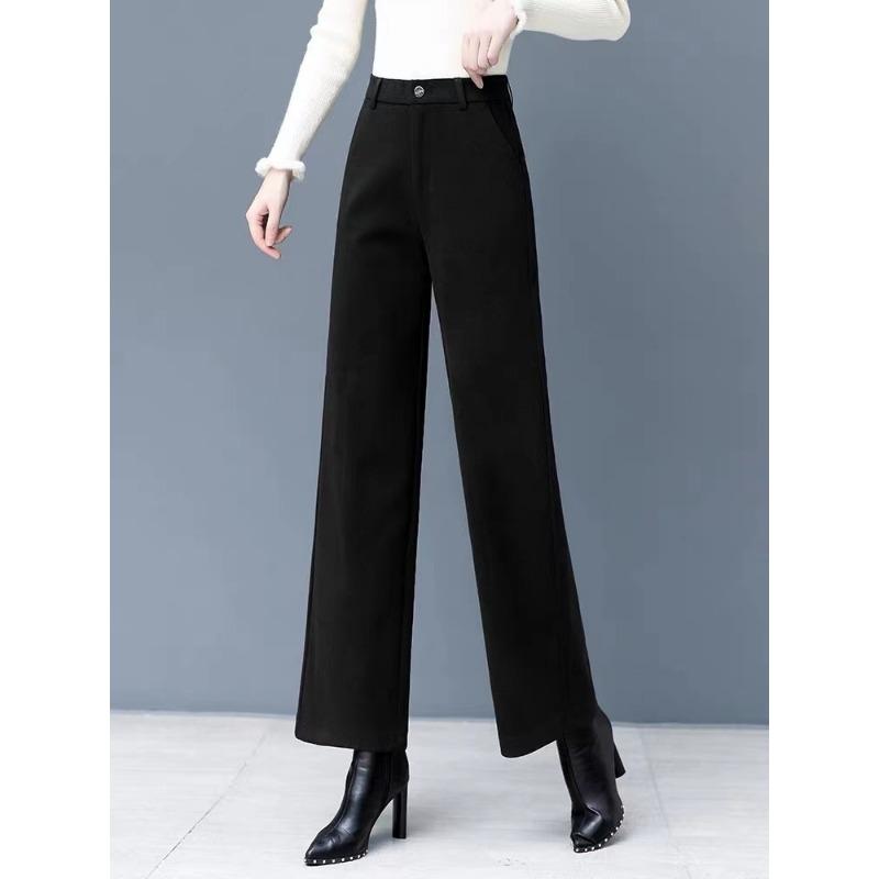 Women Thick Woolen Wide Leg Loose Straight Casual Office Suit Pants