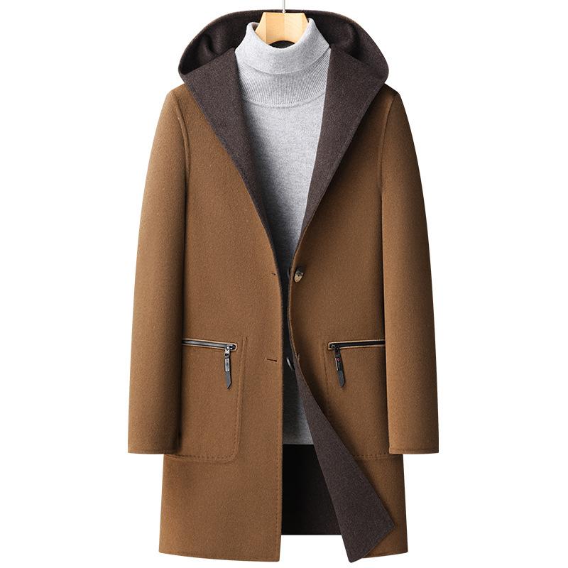 Autumn and Winter Hooded Men's Medium and Long Coat Trench Coat Men's Youth Trend Coat