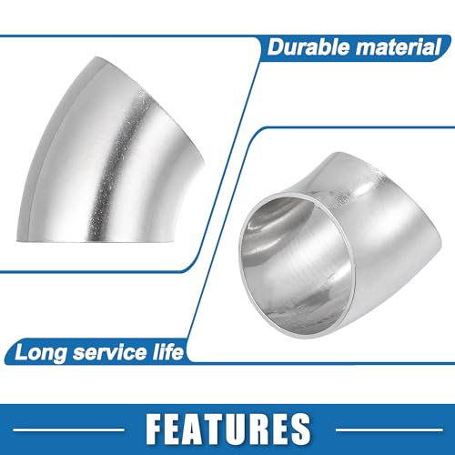 A ABSOPRO 45 Degree Steel Exhaust Elbow Pipe Bend Tube, Durable 32mm OD Modified Exhaust Elbow Pipe, SS304 Stainless Steel, Silver Tone (Set of 4