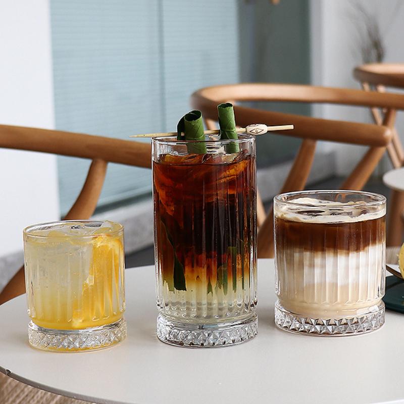 Striped Wine Glass Transparent Whiskey Cocktail Glasses European Style Iced Latte Coffee Cups Classical Mug Party Bar Glassware