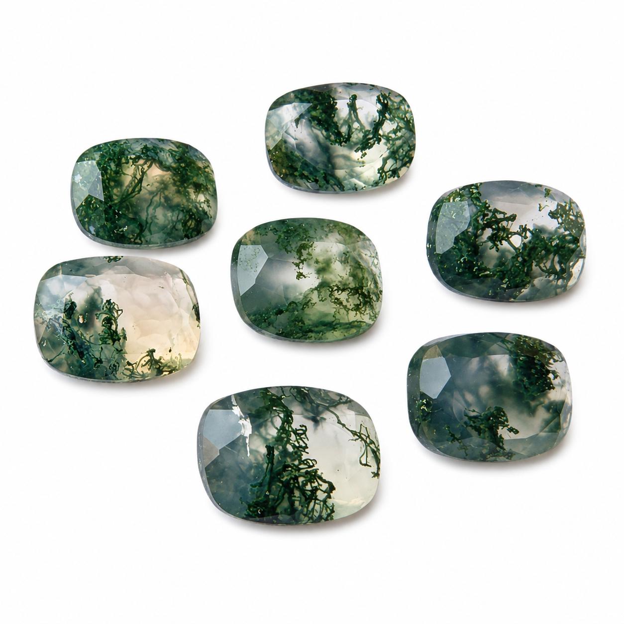 AAA+ Moss Agate Rectangle Cushion Gemstone, Faceted Cut Calibrated Loose Stone 6x8mm (1 Piece)