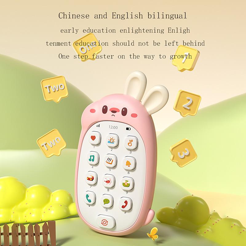 Children's rabbit toy mobile phone baby chewing puzzle non-toxic odorless multi-functional music mobile phone no battery